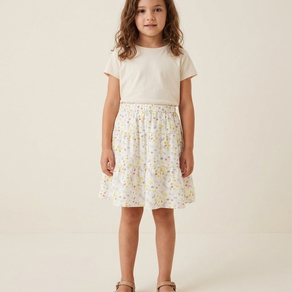 UNIQLO Kids Floral Tiered Pocketed Skirt Multicolor Elastic Waist Size 6